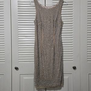 Cache Beaded Dress Tan Size XS
